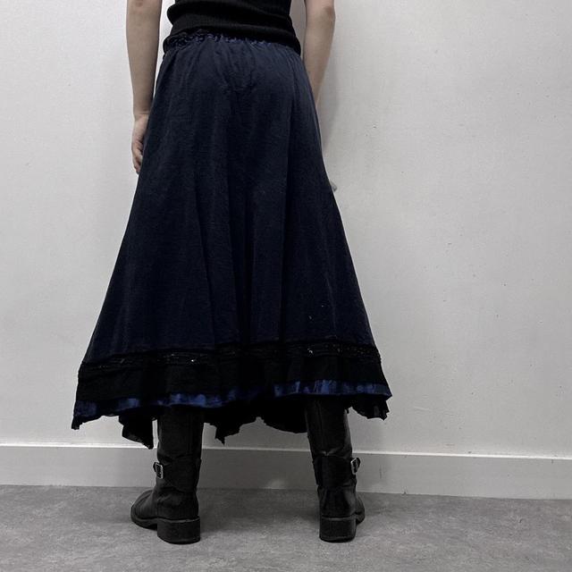 Navy corduroy embroidered ruffle maxi skirt