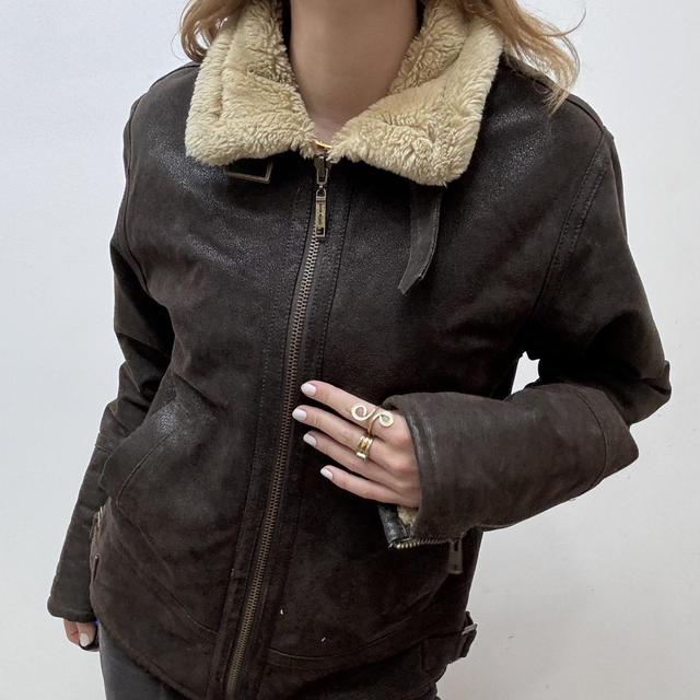 Brown leather suede aviator jacket