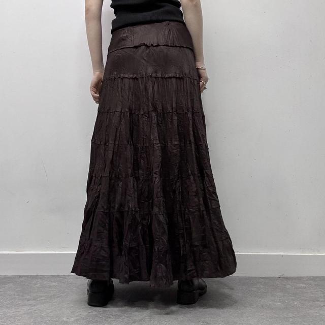 Brown satin flared maxi skirt