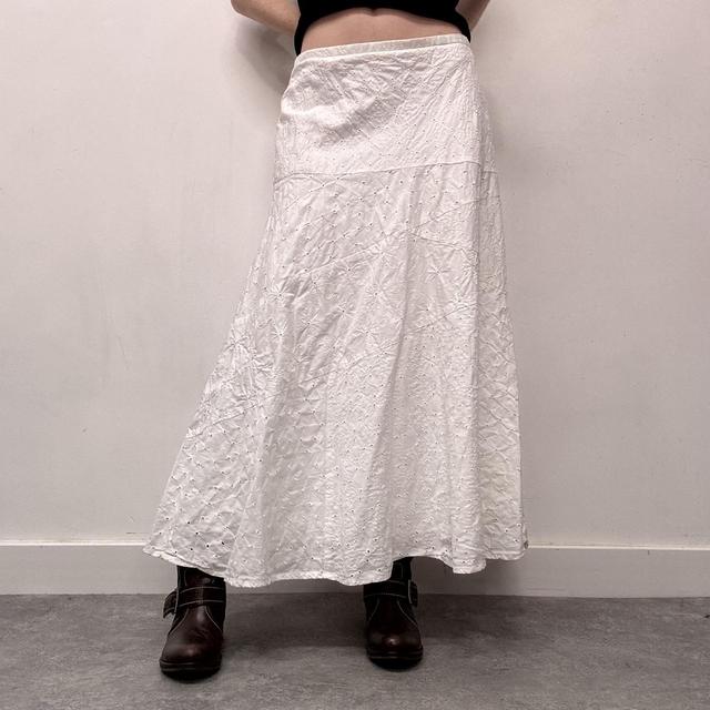 White cotton tiered midi skirt