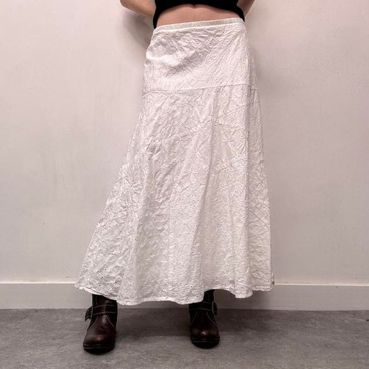 White cotton tiered midi skirt