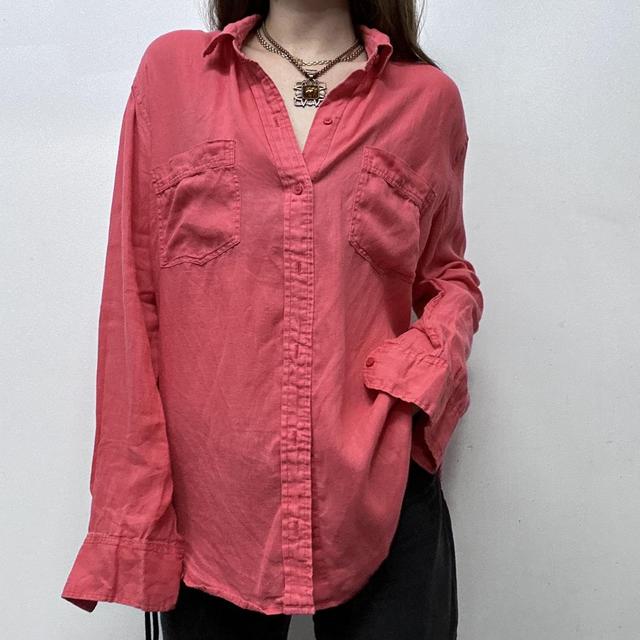 Oversized slouchy pink linen shirt