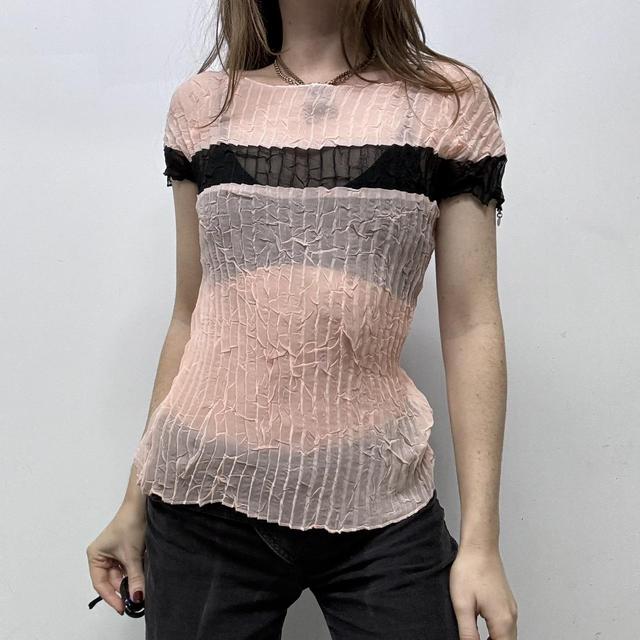 Crinkle pleated sheer top