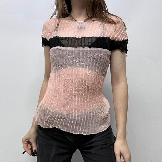 Crinkle pleated sheer top