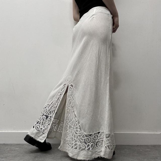 White linen lace maxi skirt