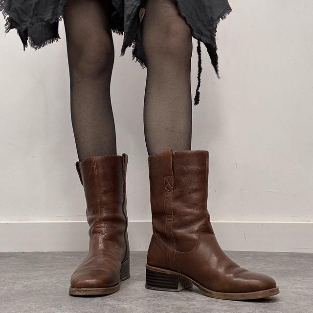Brown leather square toe boots
