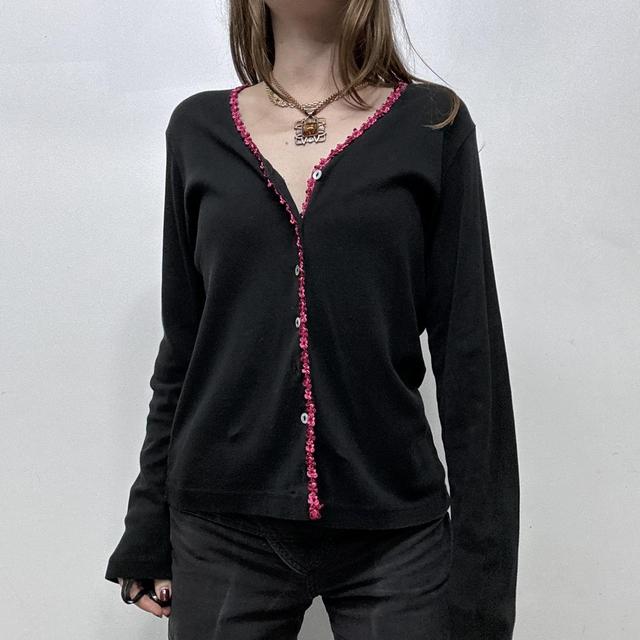 Black ruffle lace ribbon cardigan
