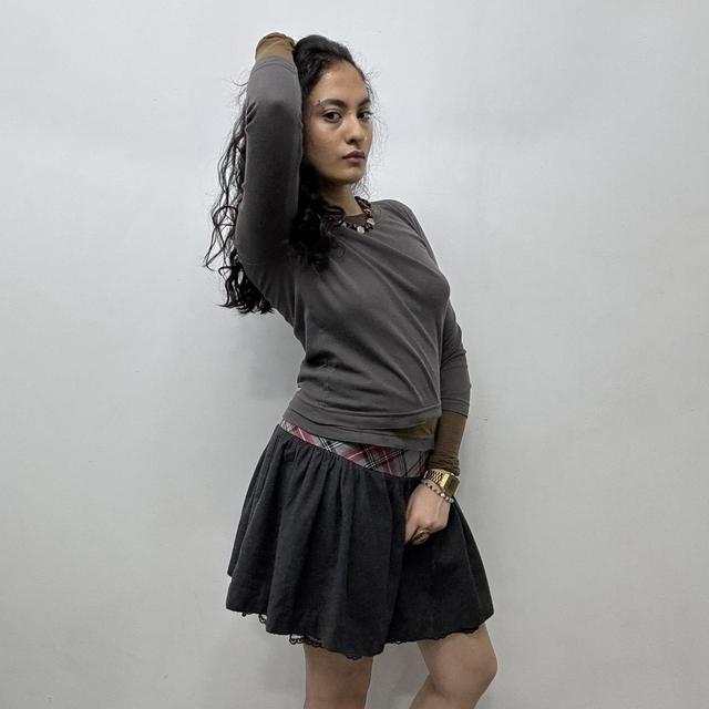 Tartan mini layered lace skirt