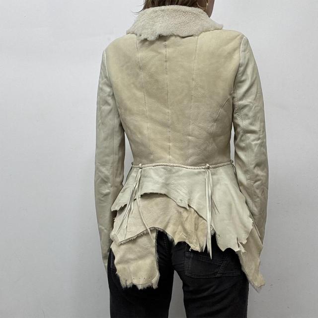 Patchwork fray shearling jacket