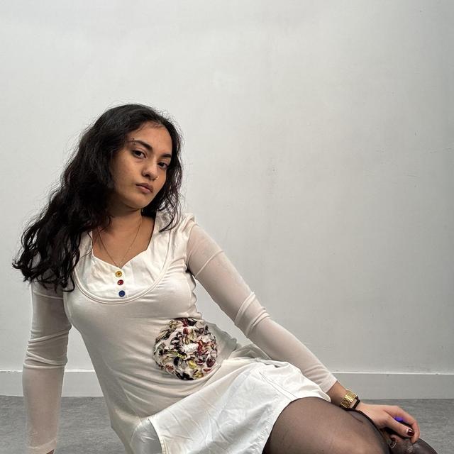 White flared puff mini dress
