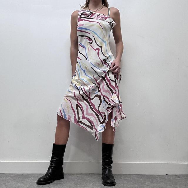 Graphic drawn print fishtail midi dress