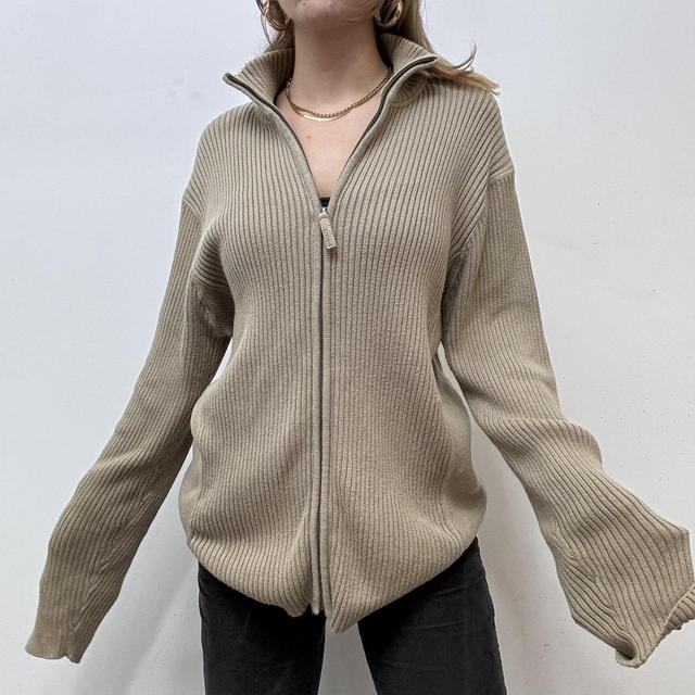 Brown slouchy ribbed cardigan