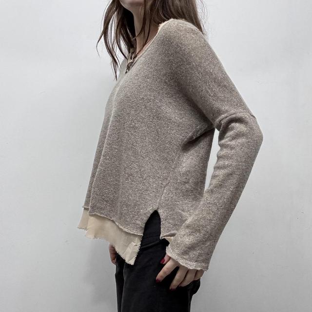Slouchy brown knit sheer distressed hem