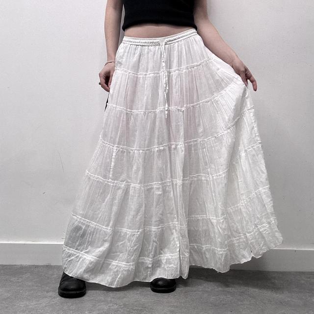White cotton tiered maxi skirt