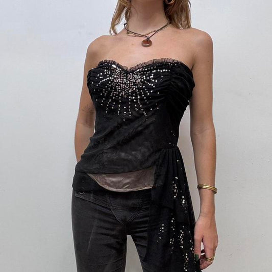 Black gothic asymmetric bustier vest