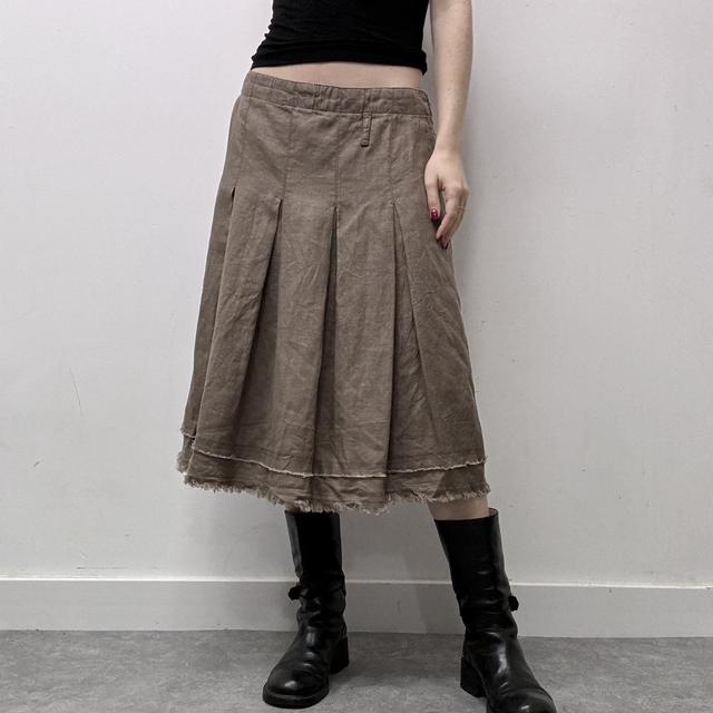 Linen distressed pleated skirt