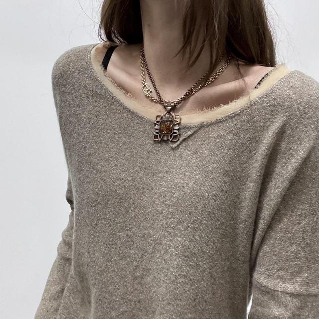 Slouchy brown knit sheer distressed hem