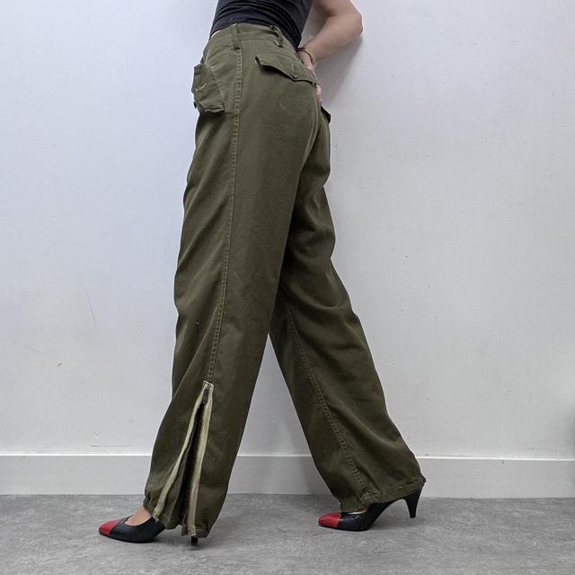 Khaki cargo puff canvas trousers