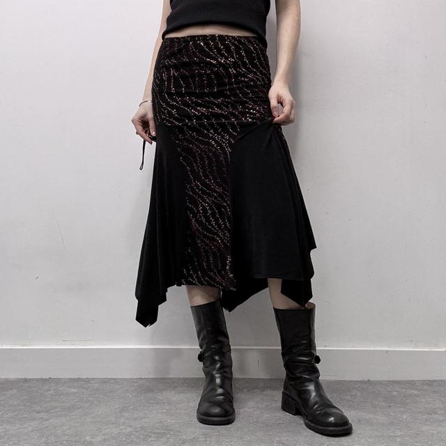 Grunge glitter asymmetric midi skirt