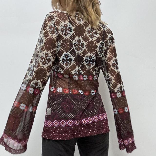 Boho flared brown micro mesh top