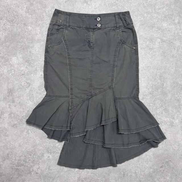 Khaki denim asymmetric ruffle skirt