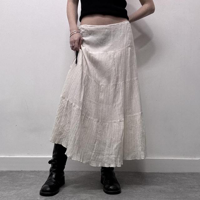 Cream crinkle layered maxi skirt
