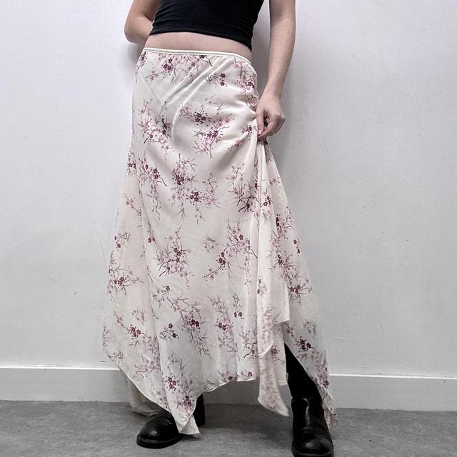 Sheer cream floral asymmetric maxi skirt