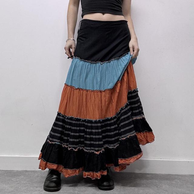 Striped flared pleated crinkle skirt
