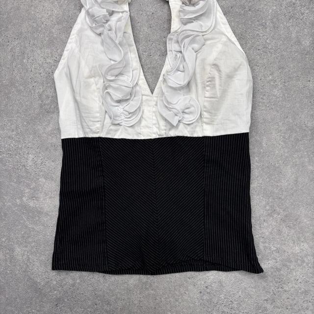 Ruffle pinstripe halter office vest