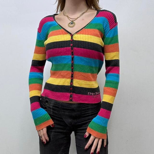 Rainbow ribbed button-up Cardigan