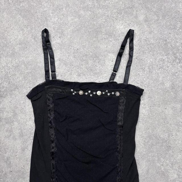 Black lace crinkle back vest top