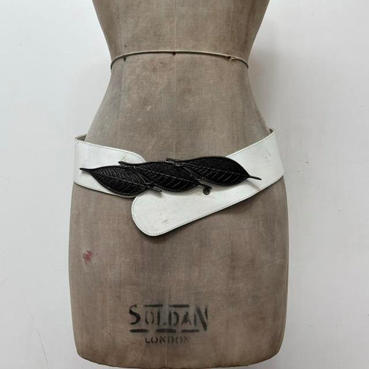 White leather metal oversized belt