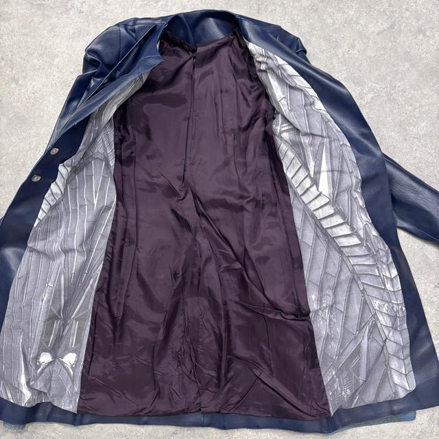Blue leather archival trench jacket