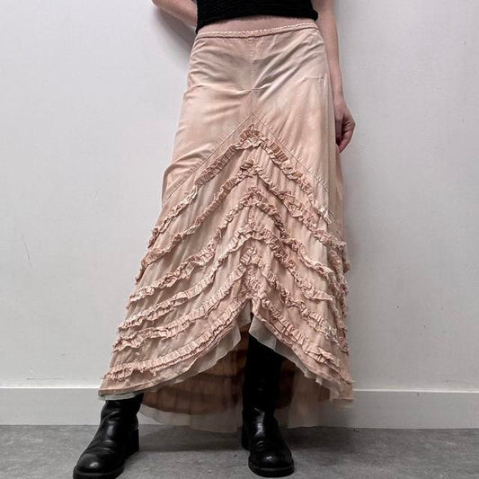 Distressed ruffle fairy maxi skirt