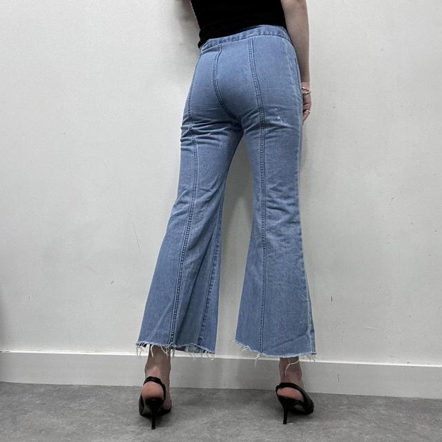 Button waist pocket front flared jeans