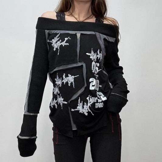 Black grunge off ther shoulder top