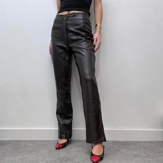 Dark brown leg flare leather trousers