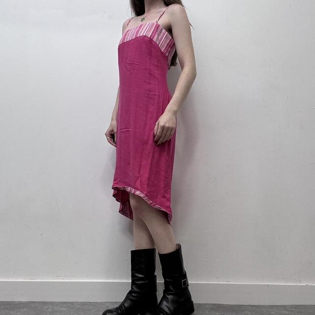 Y2k pink linen pinstripe dress