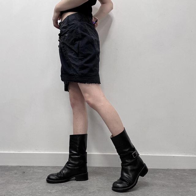 Distressed patchwork asymmetric skirt