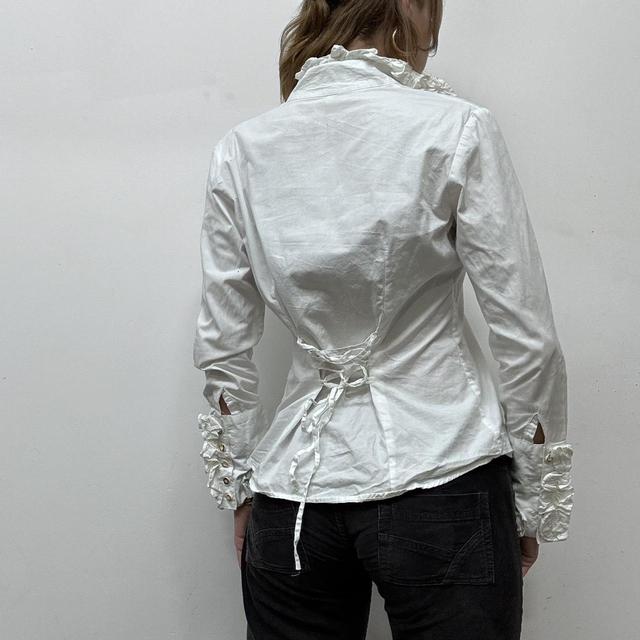 White cotton ruffle coquette shirt