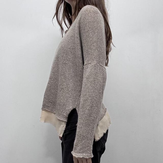 Slouchy brown knit sheer distressed hem