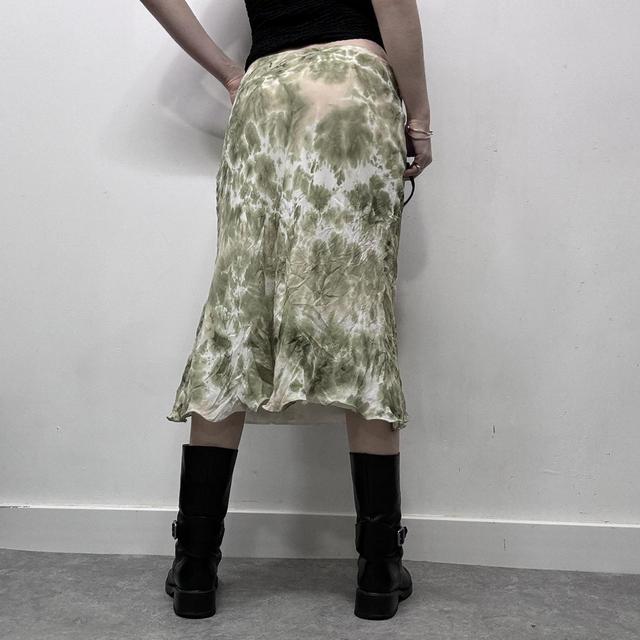Green mesh distressed print midi skirt