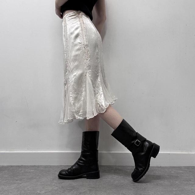White flared flutter beaded midi skirt