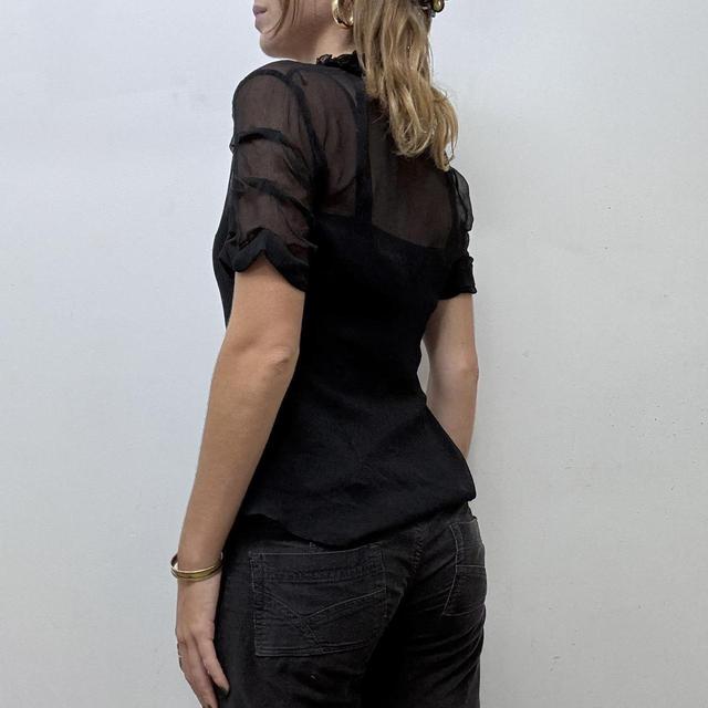 Sheer black ruffle gothic lace shirt