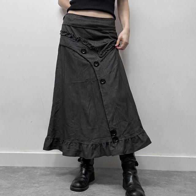 Grey asymmetric button ruffle skirt