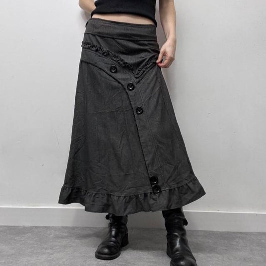 Grey asymmetric button ruffle skirt