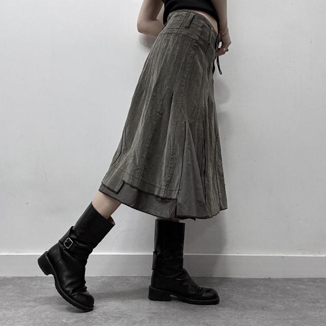 Khaki cord utility midi skirt
