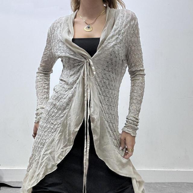 Sheer knitted asymmetric wrap cardigan