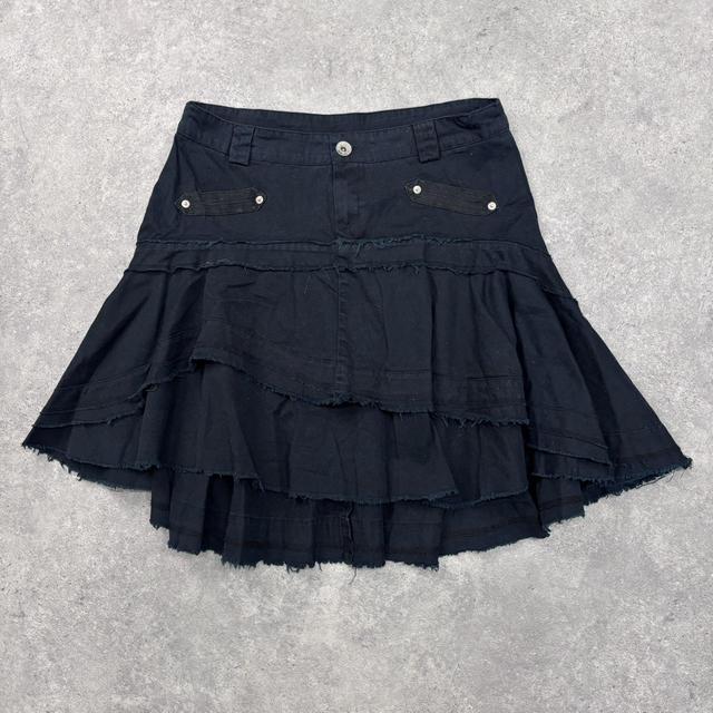 Navy distressed midi skirt