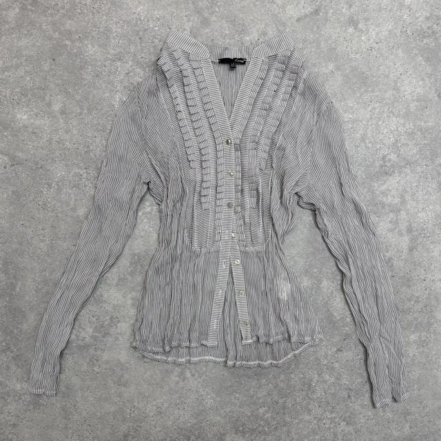 Sheer pinstripe ruffle shirt